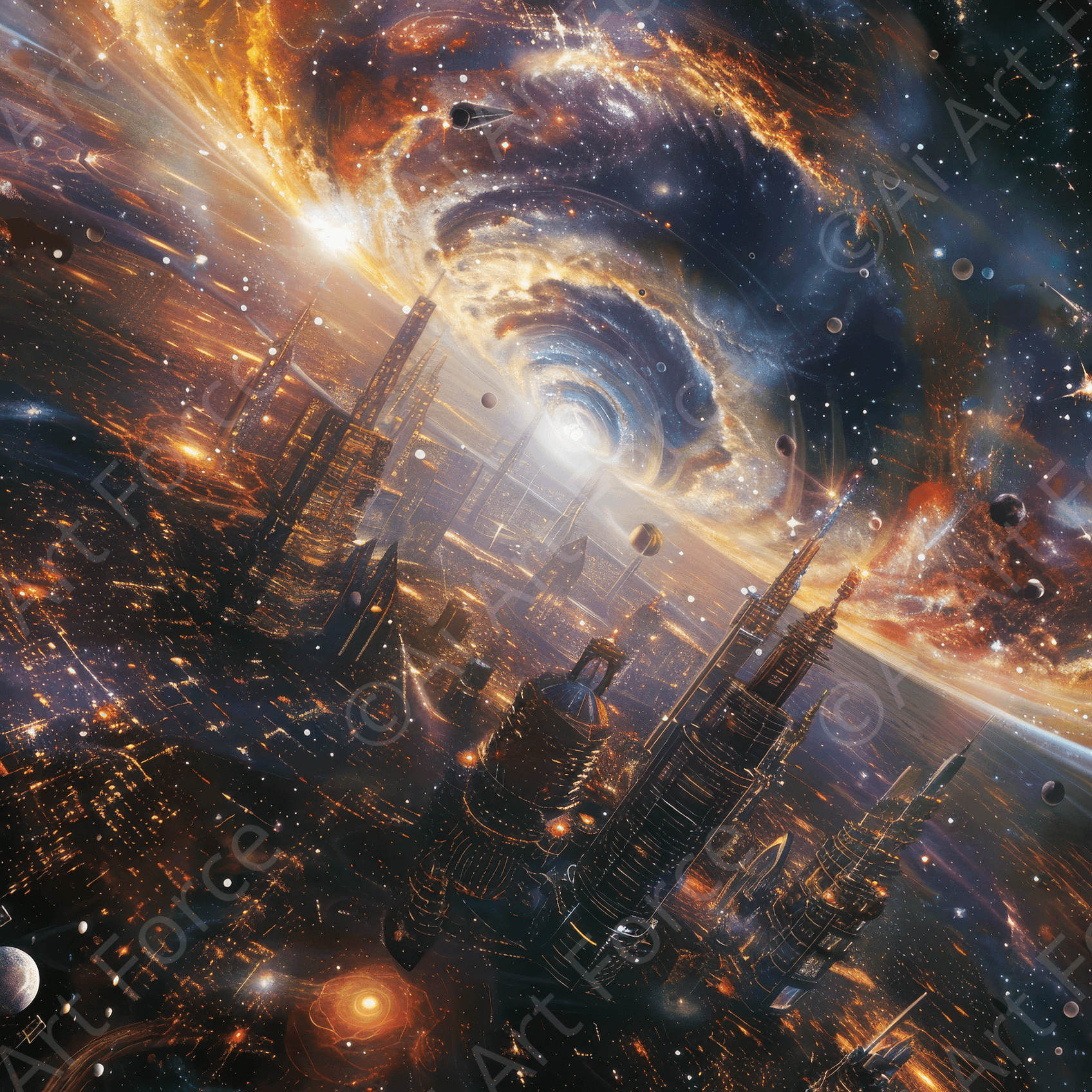 Digital Ai Artwork, of Sci-Fi-Space-City, ideal for art enthusiasts and collectors.