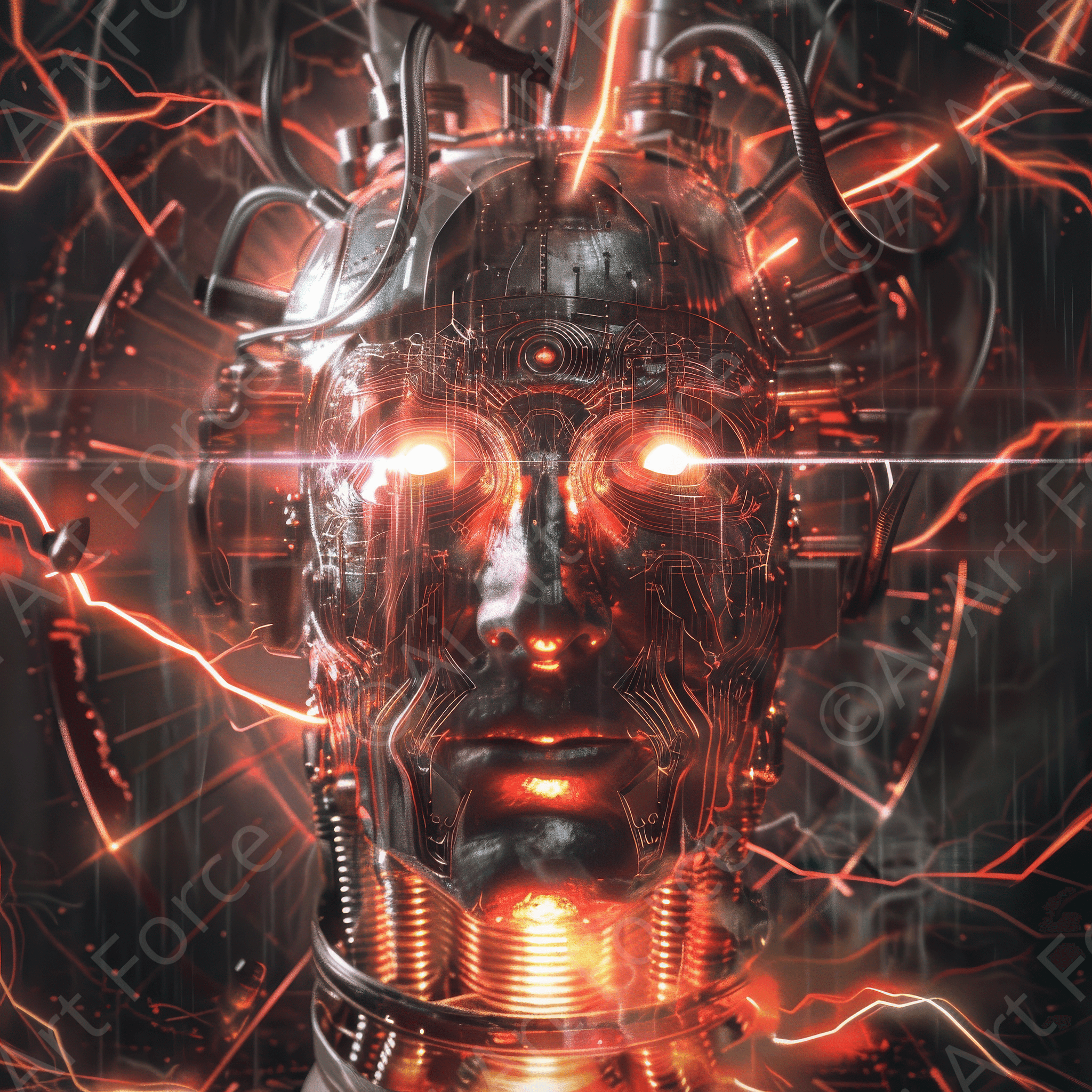 Digital Ai Artwork, of Sci Fi Teslacoil Hybrid Droid 2, ideal for art enthusiasts and collectors.