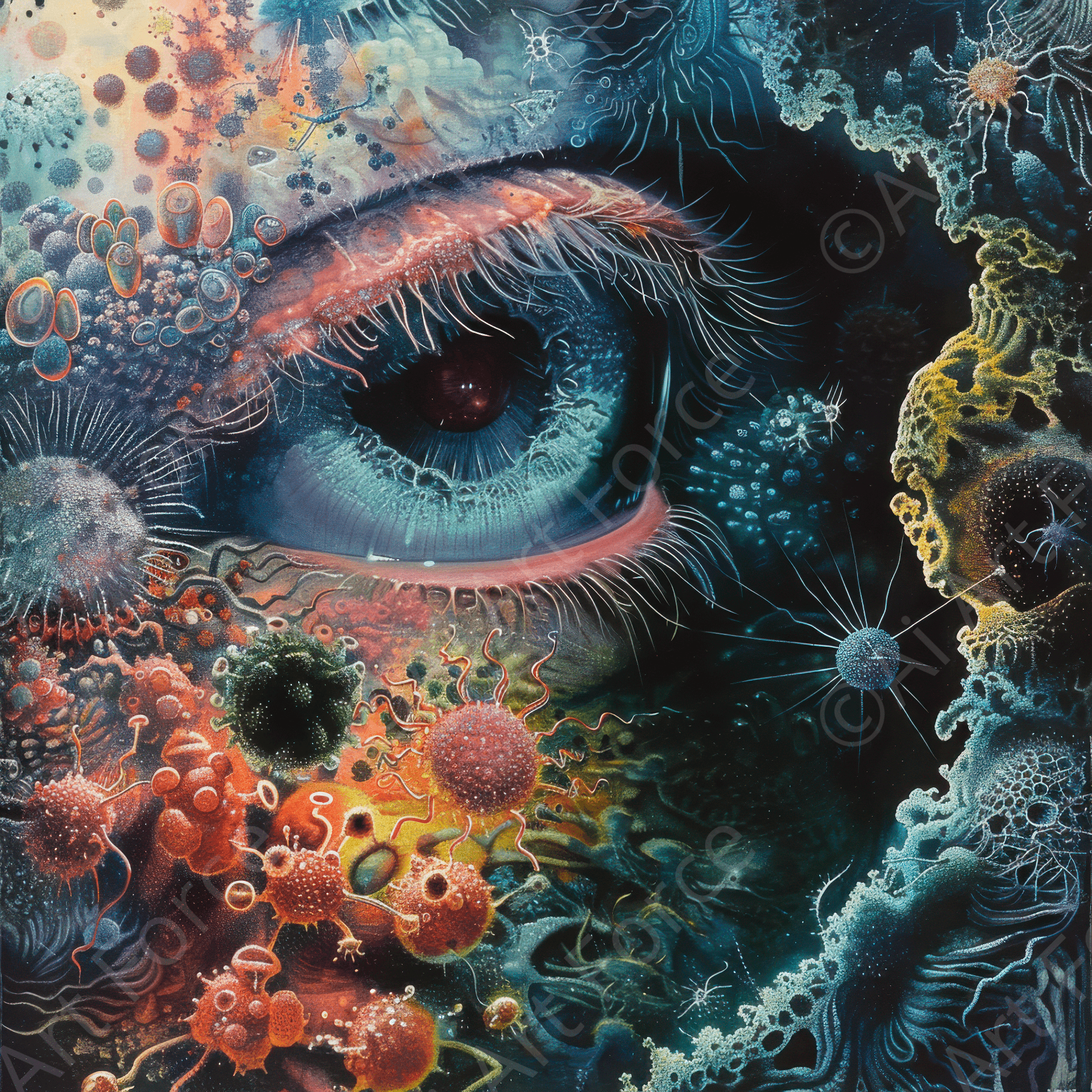 Digital Ai Artwork, of Seeing Micro-organisms by yourself, ideal for art enthusiasts and collectors.
