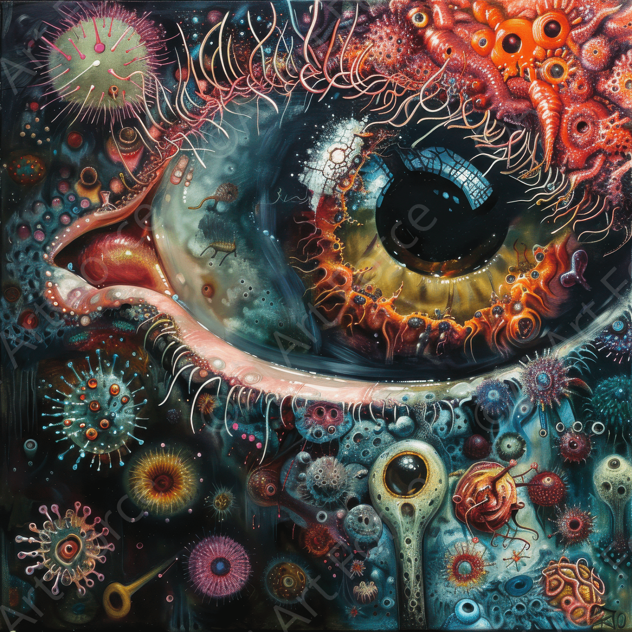 Digital Ai Artwork, of Seeing Micro-organisms by yourself 3, ideal for art enthusiasts and collectors.