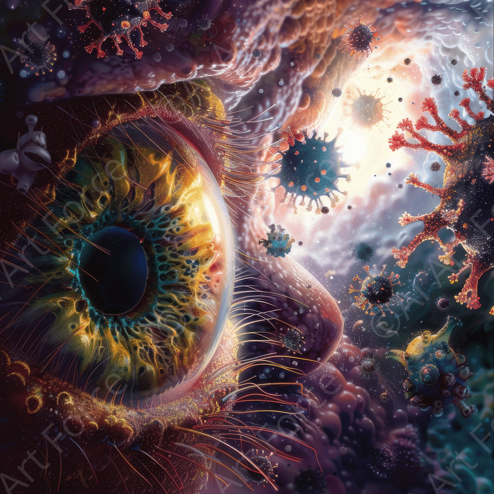 Digital Ai Artwork, of Seeing Micro-organisms by yourself 4, ideal for art enthusiasts and collectors.