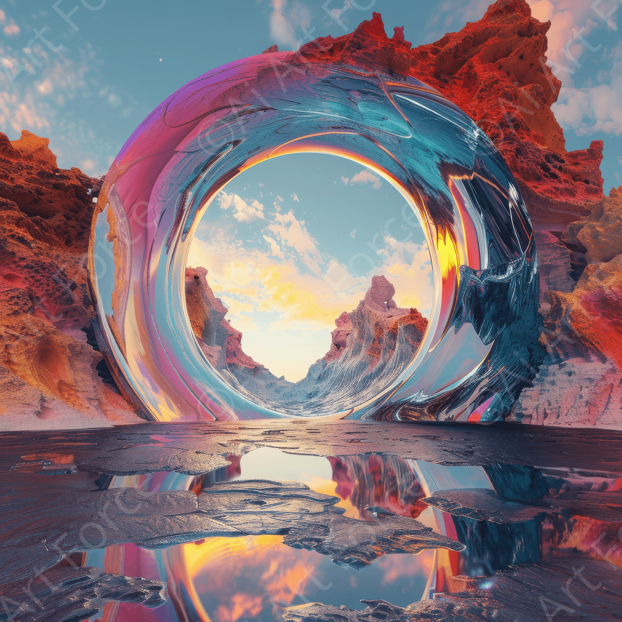 Digital Ai Artwork, of Surrealist Art from a desert gateway to another dimension., ideal for art enthusiasts and collectors.