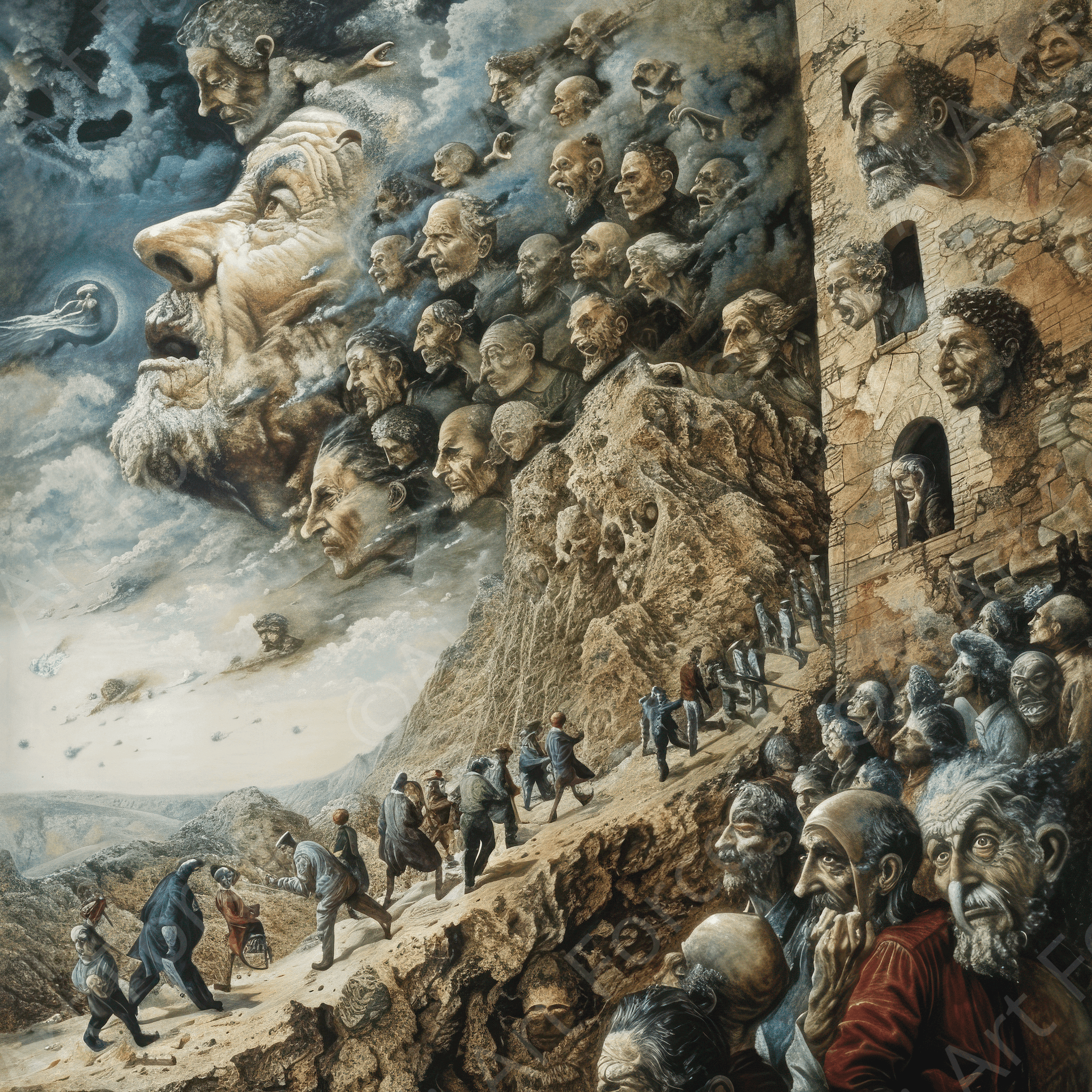 Digital Ai Artwork, of Surrealistic dreams of old men in medieval times, ideal for art enthusiasts and collectors.