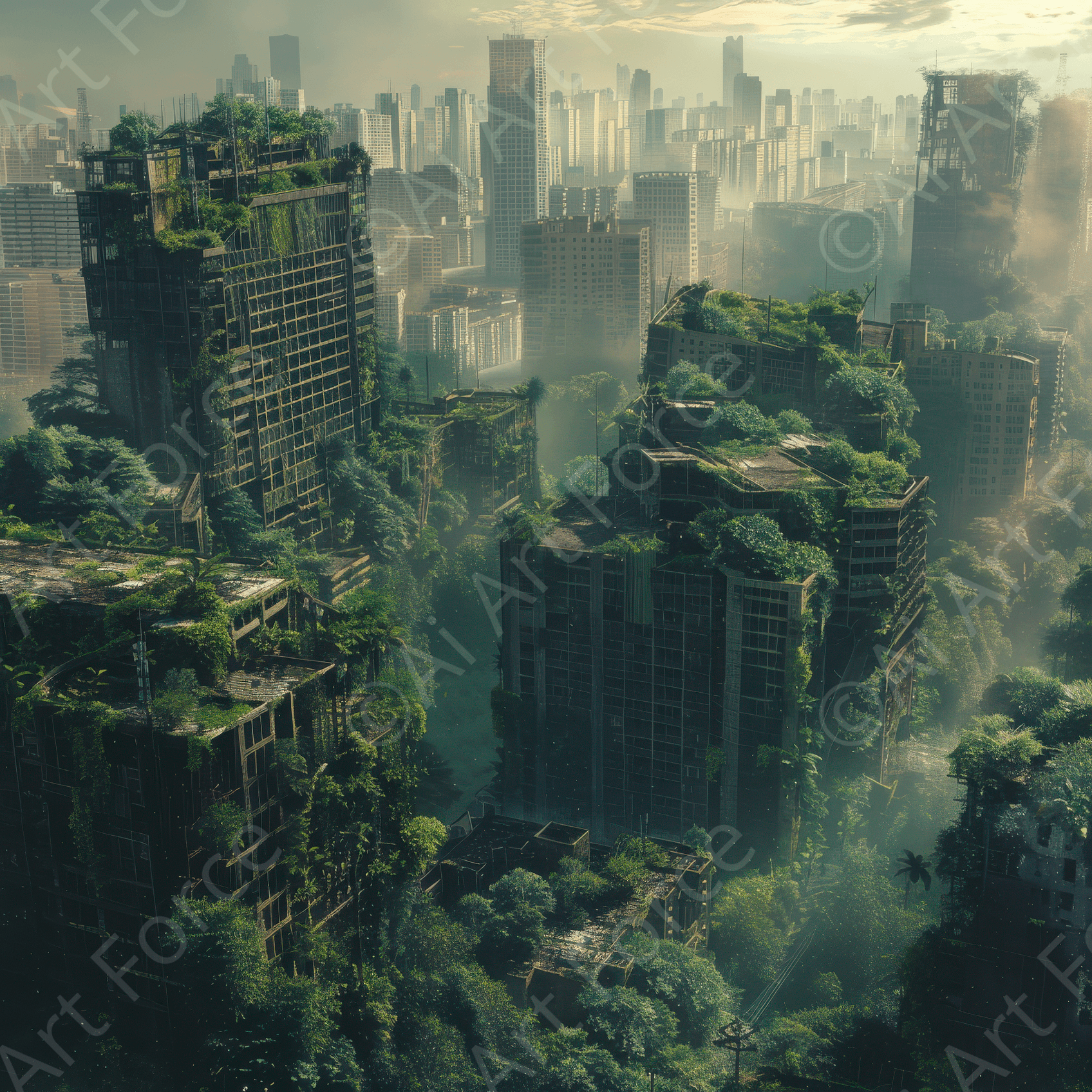 Digital Ai Artwork, of Urban-Nature, ideal for art enthusiasts and collectors.