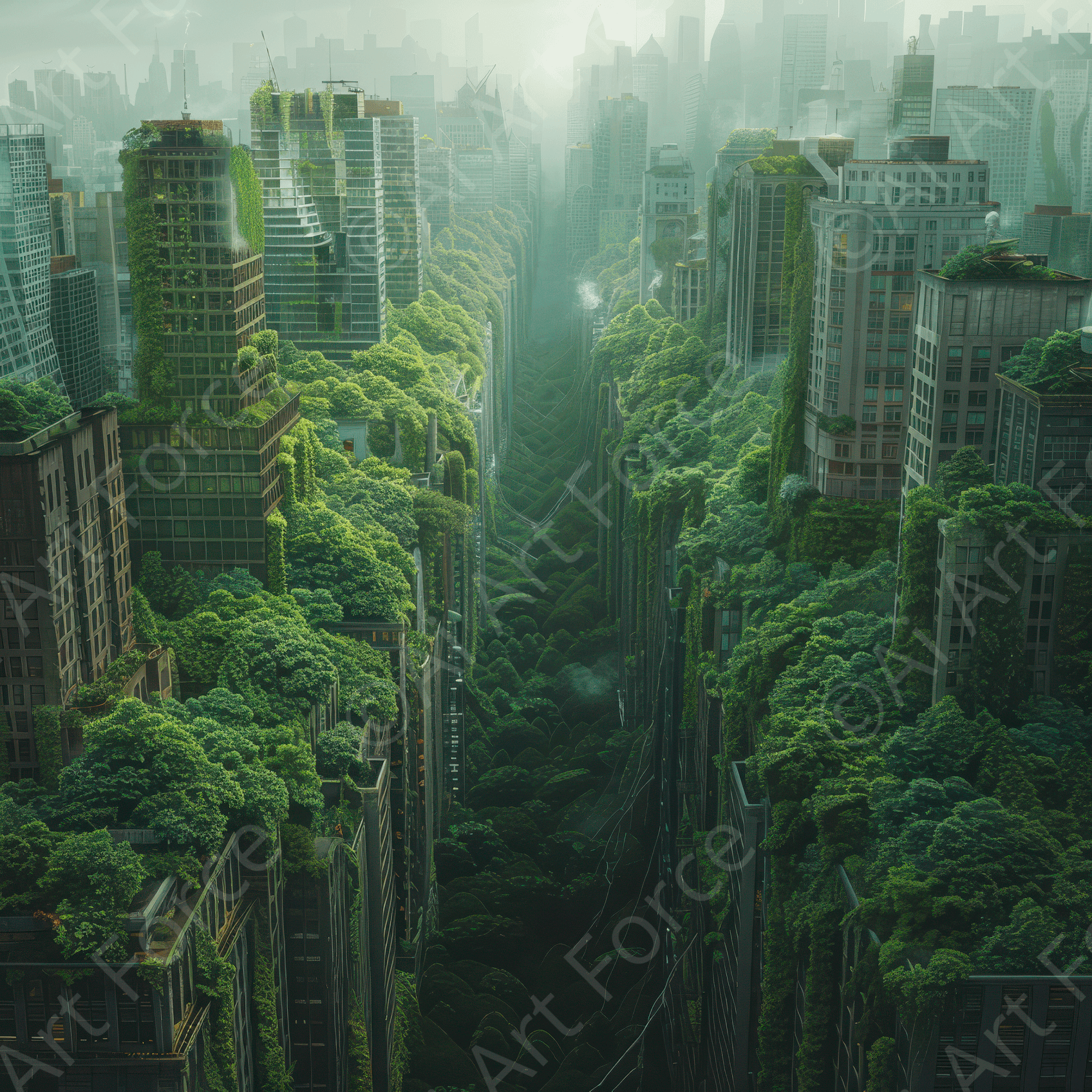 Digital Ai Artwork, of Urban-Nature1, ideal for art enthusiasts and collectors.