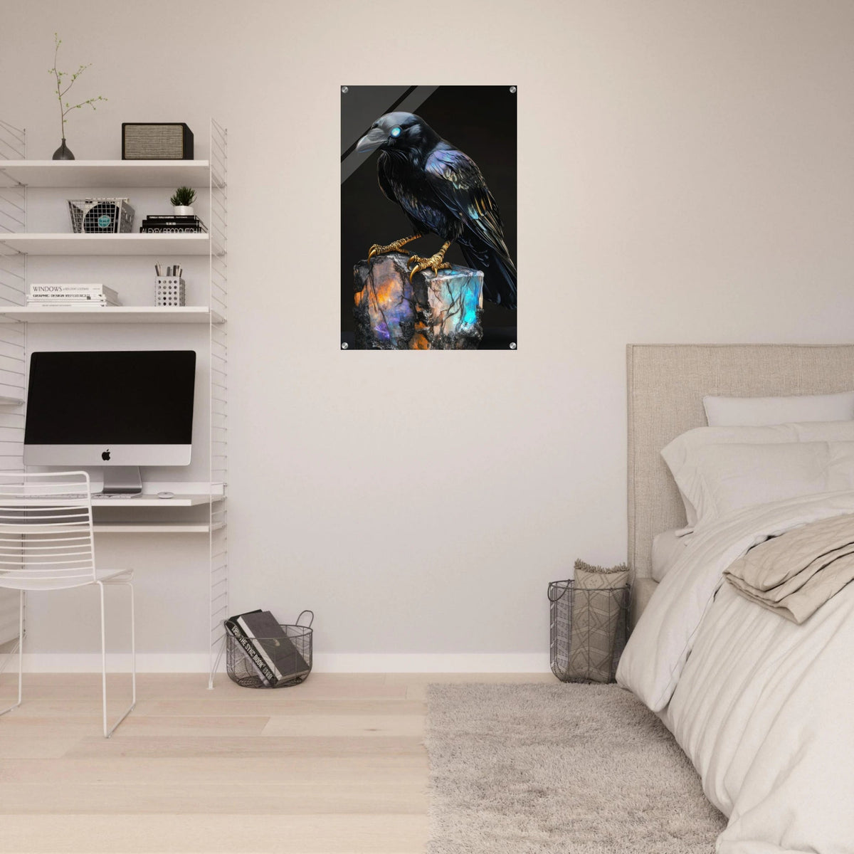 A black bird sitting on top of a rock - Shop Ai Art WebShop - Digital Art online Store