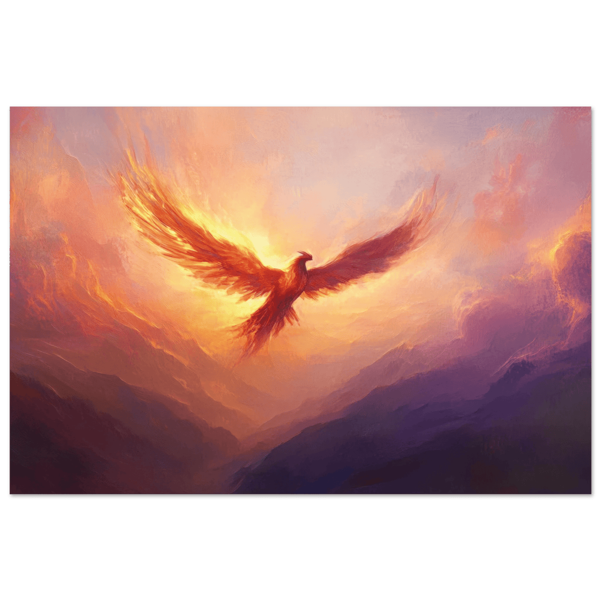 A celestial phoenix soars above a misty valley - Shop Ai Art WebShop - Digital Art online Store
