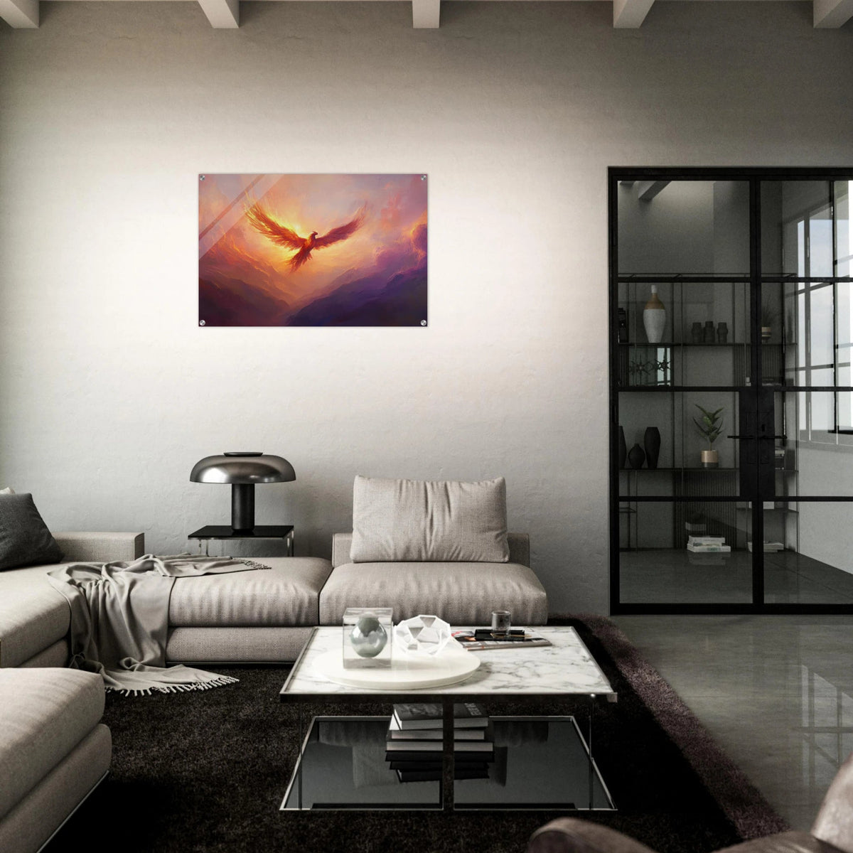 A celestial phoenix soars above a misty valley - Shop Ai Art WebShop - Digital Art online Store