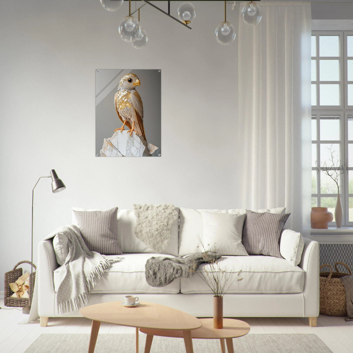 A golden bird sitting on a rock - Shop Ai Art WebShop - Digital Art online Store