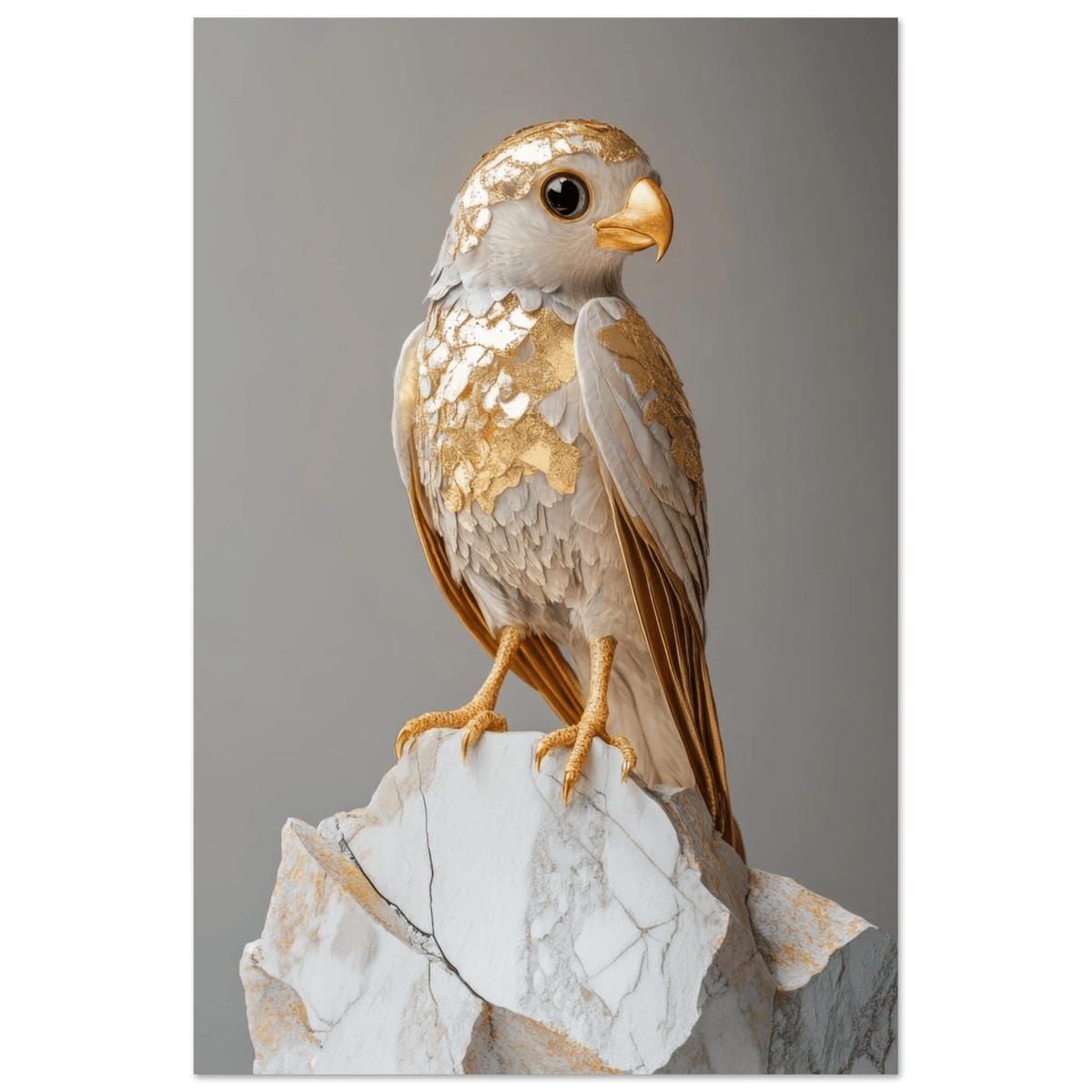 A golden bird sitting on a rock - Shop Ai Art WebShop - Digital Art online Store