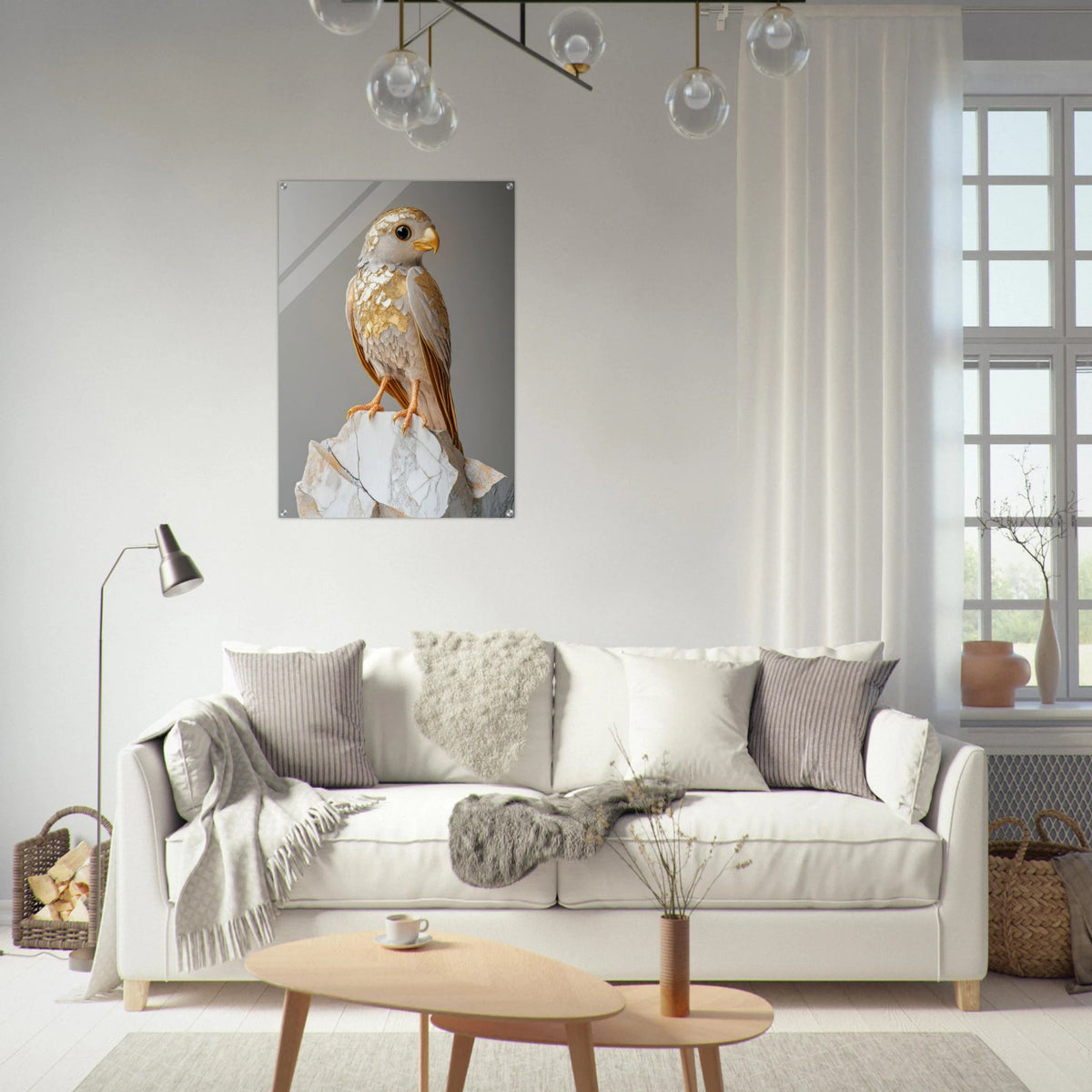 A golden bird sitting on a rock - Shop Ai Art WebShop - Digital Art online Store