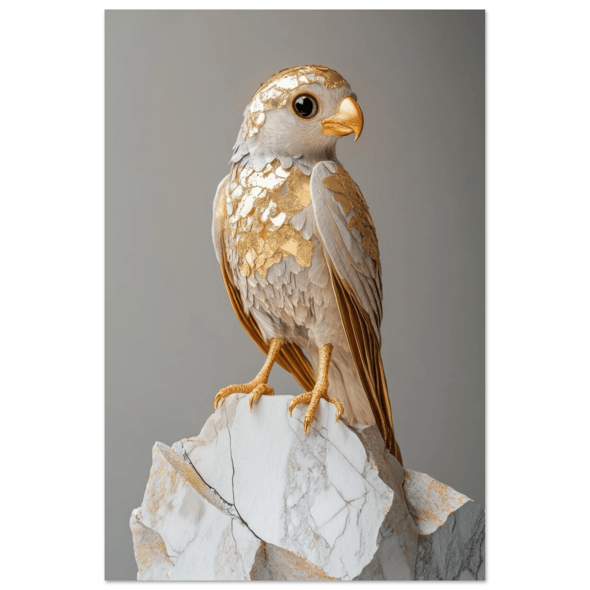 A golden bird sitting on a rock - Shop Ai Art WebShop - Digital Art online Store