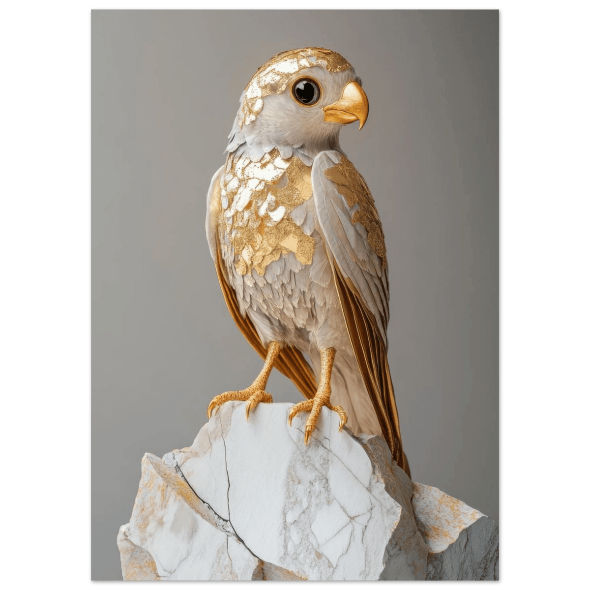 A golden bird sitting on a rock - Shop Ai Art WebShop - Digital Art online Store