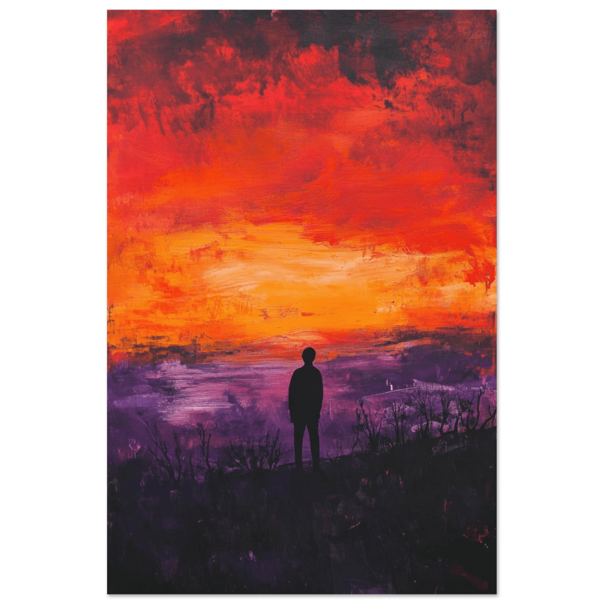 A lone figure stands before an apocalyptic sunse 2 - Shop Ai Art WebShop - Digital Art online Store