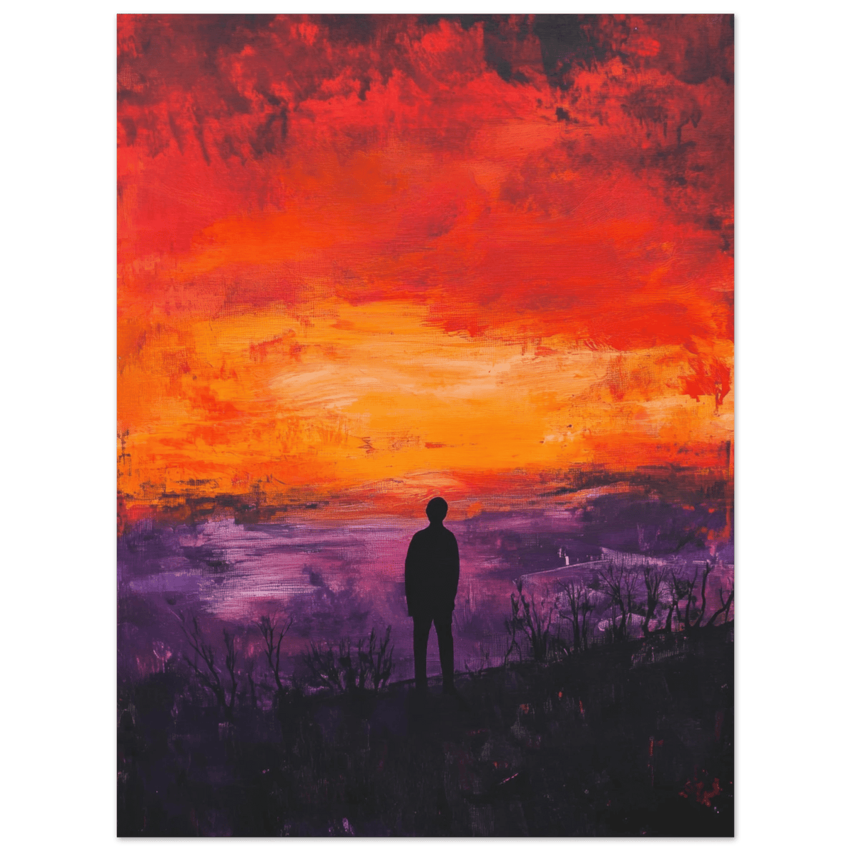 A lone figure stands before an apocalyptic sunse 2 - Shop Ai Art WebShop - Digital Art online Store