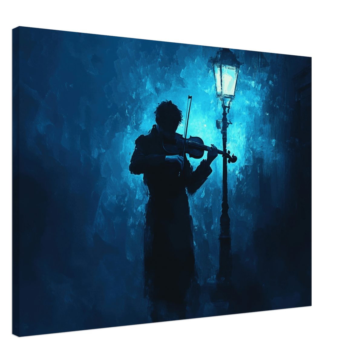 A lone violinist stands beneath a flickering sir 3 - Shop Ai Art WebShop - Digital Art online Store