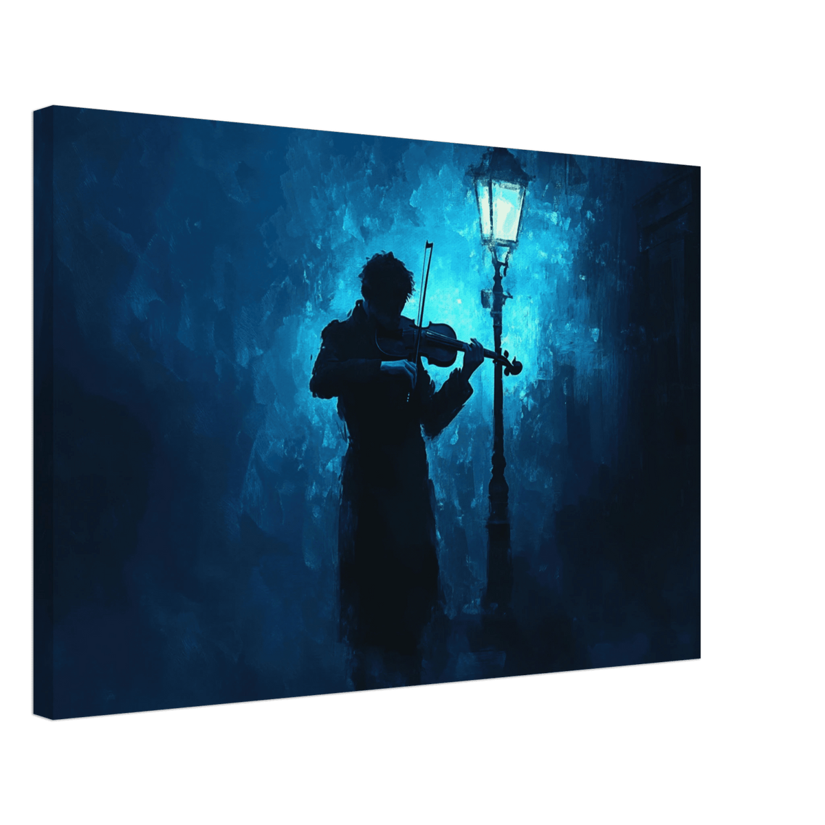 A lone violinist stands beneath a flickering sir 3 - Shop Ai Art WebShop - Digital Art online Store