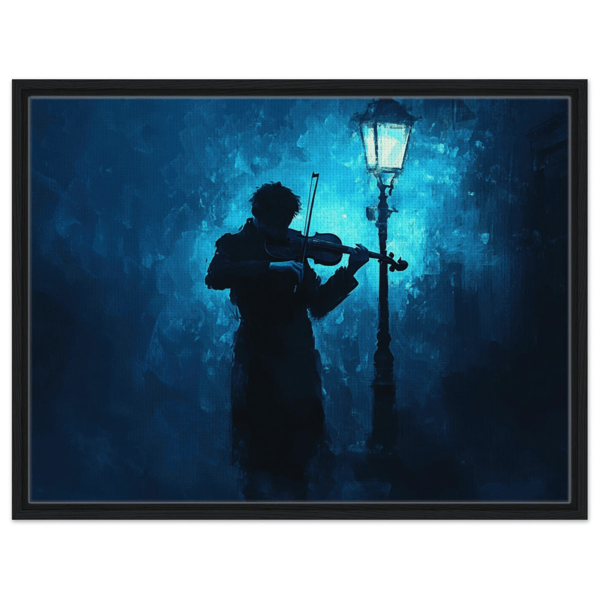 A lone violinist stands beneath a flickering sir 3 - Shop Ai Art WebShop - Digital Art online Store