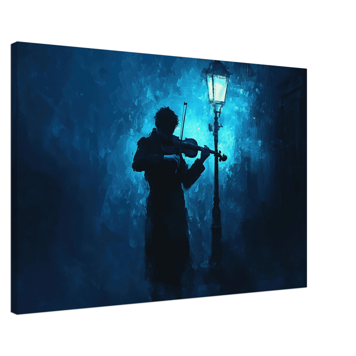 A lone violinist stands beneath a flickering sir 3 - Shop Ai Art WebShop - Digital Art online Store
