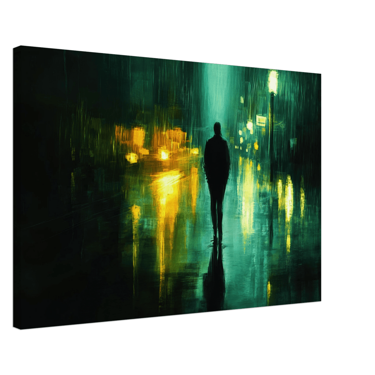 A man walks alone in the pouring rain his figure - Shop Ai Art WebShop - Digital Art online Store