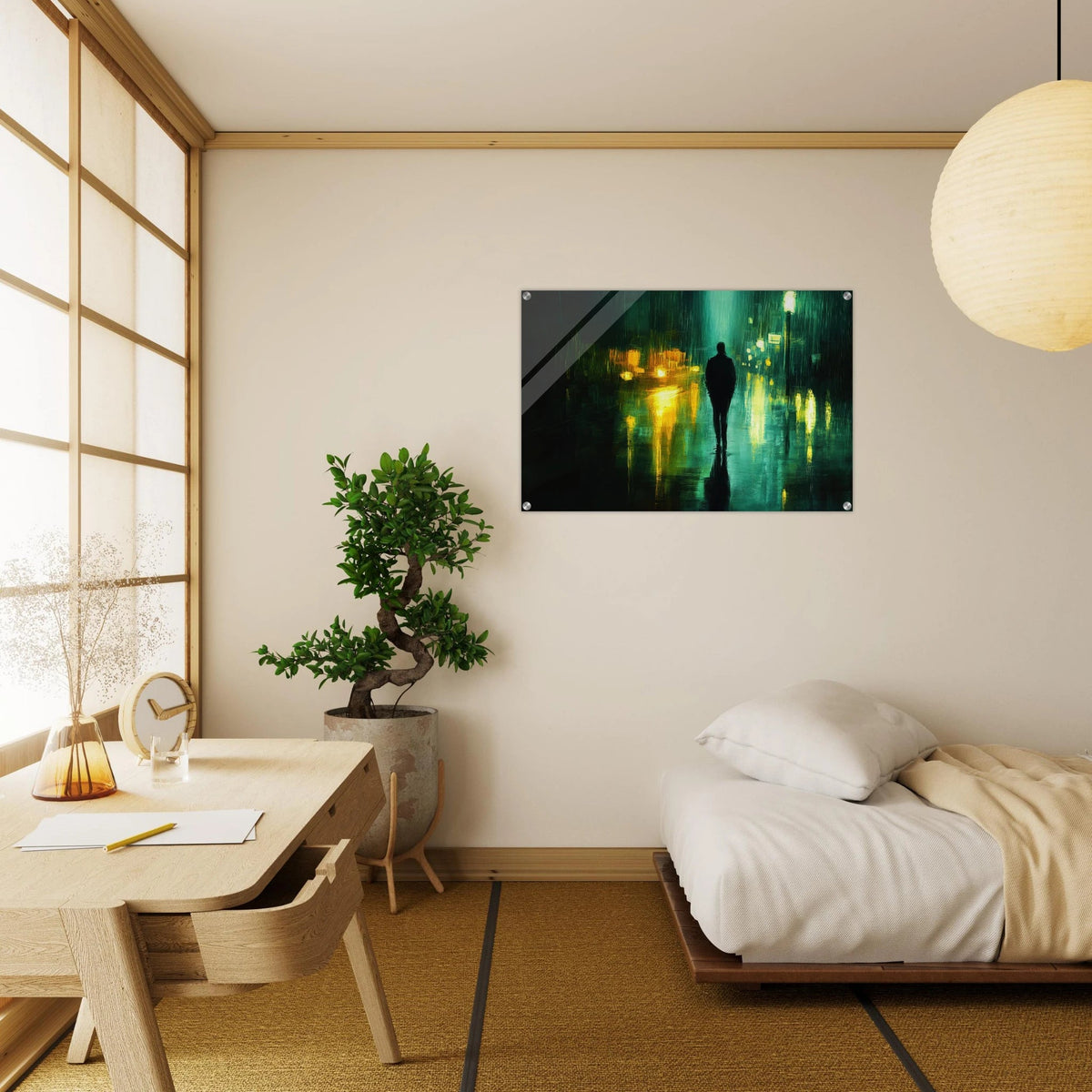 A man walks alone in the pouring rain his figure - Shop Ai Art WebShop - Digital Art online Store