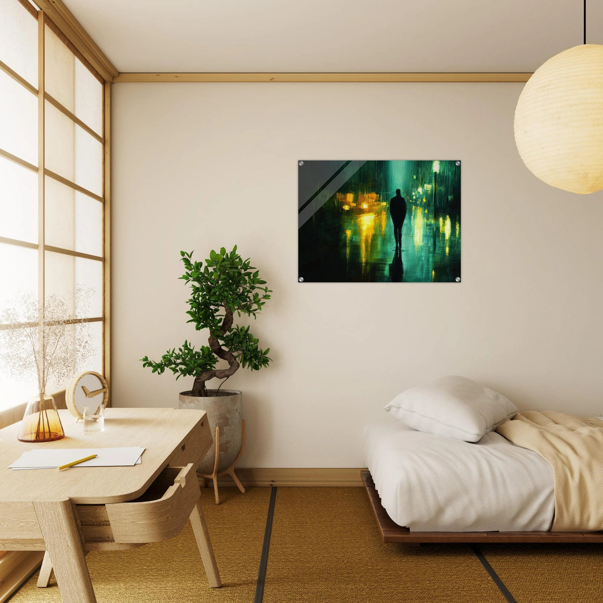 A man walks alone in the pouring rain his figure - Shop Ai Art WebShop - Digital Art online Store
