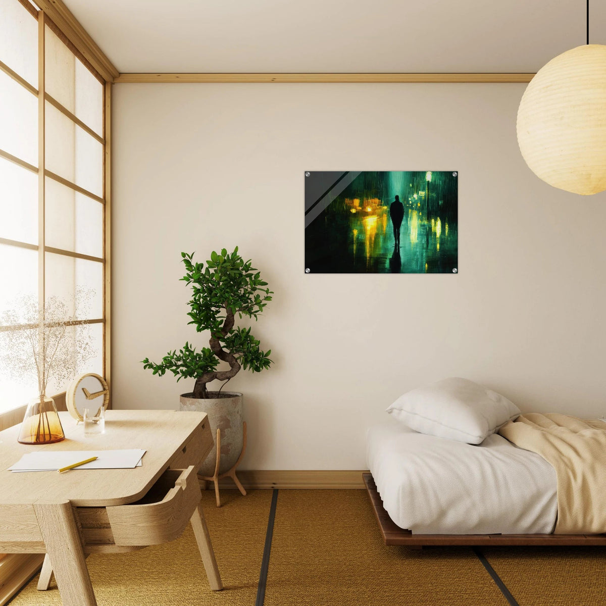 A man walks alone in the pouring rain his figure - Shop Ai Art WebShop - Digital Art online Store