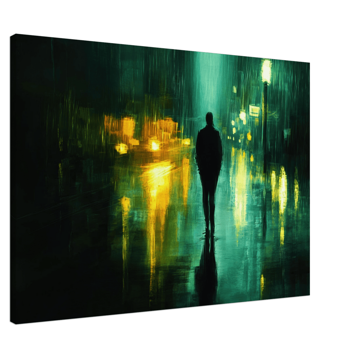 A man walks alone in the pouring rain his figure - Shop Ai Art WebShop - Digital Art online Store
