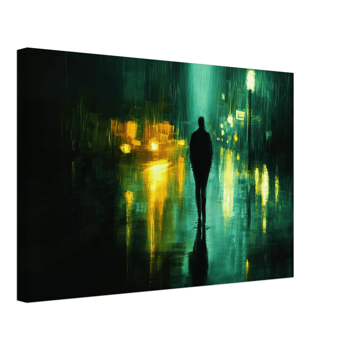 A man walks alone in the pouring rain his figure - Shop Ai Art WebShop - Digital Art online Store
