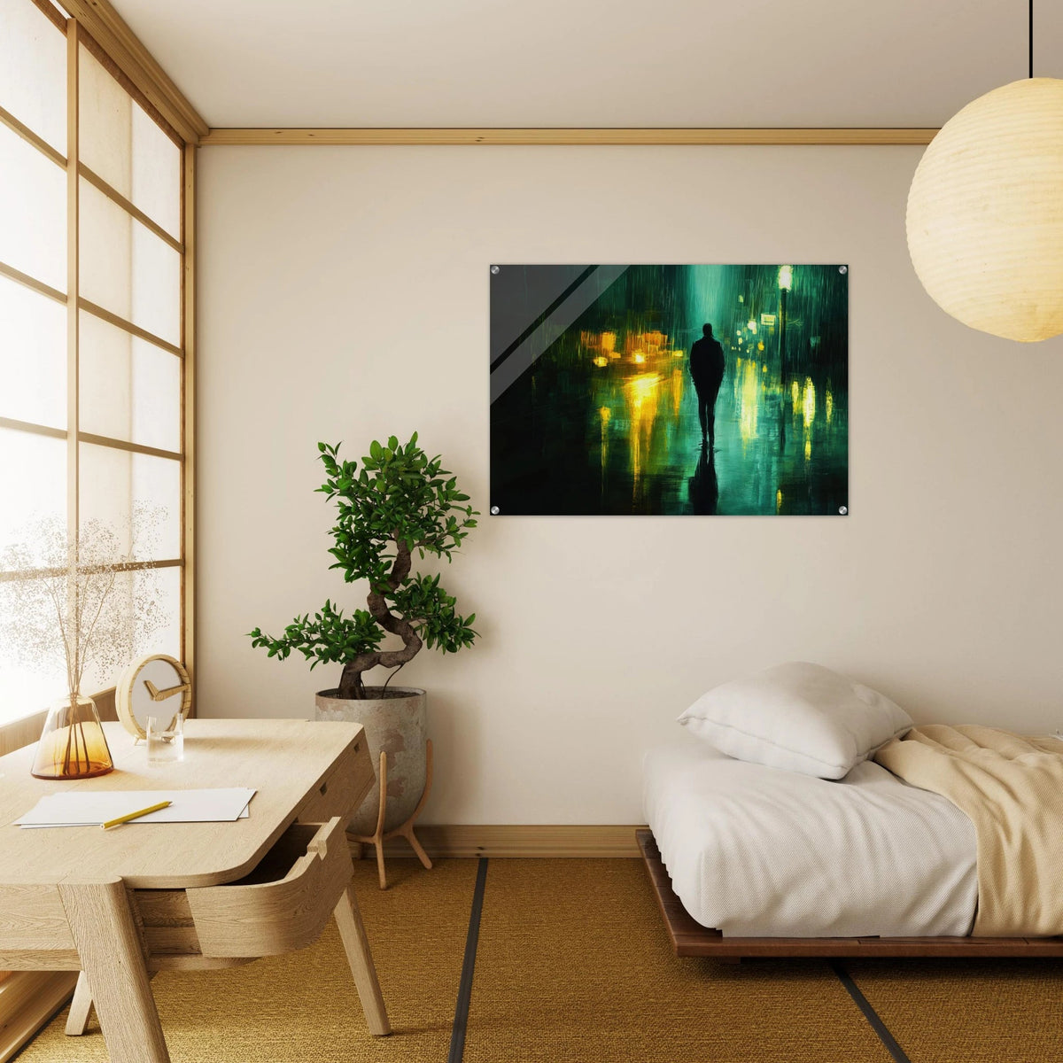 A man walks alone in the pouring rain his figure - Shop Ai Art WebShop - Digital Art online Store