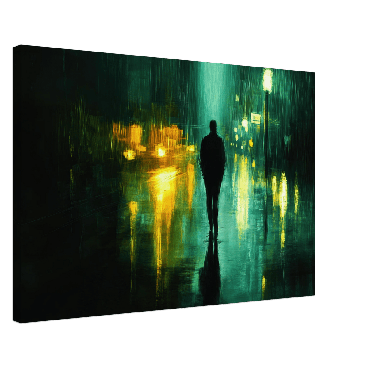A man walks alone in the pouring rain his figure - Shop Ai Art WebShop - Digital Art online Store
