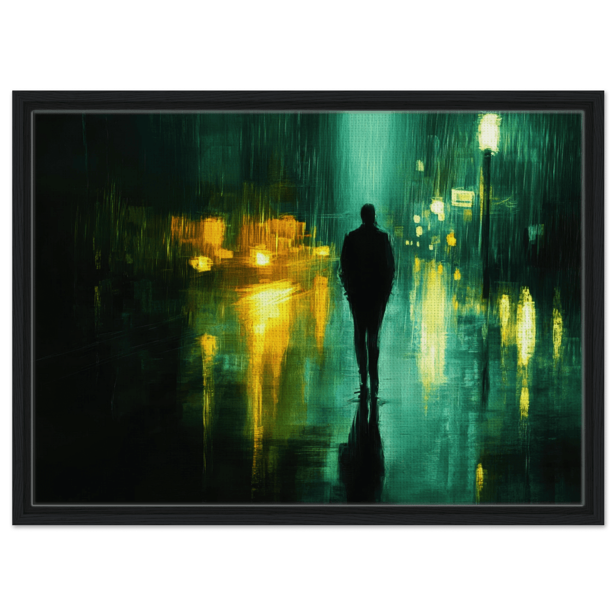 A man walks alone in the pouring rain his figure - Shop Ai Art WebShop - Digital Art online Store