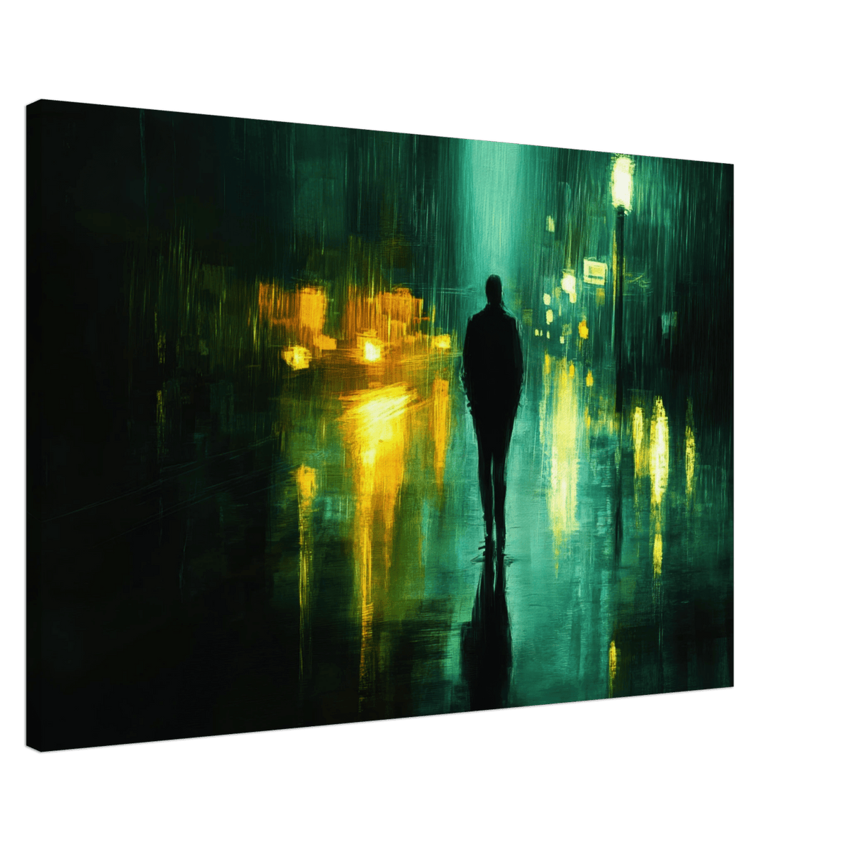 A man walks alone in the pouring rain his figure - Shop Ai Art WebShop - Digital Art online Store