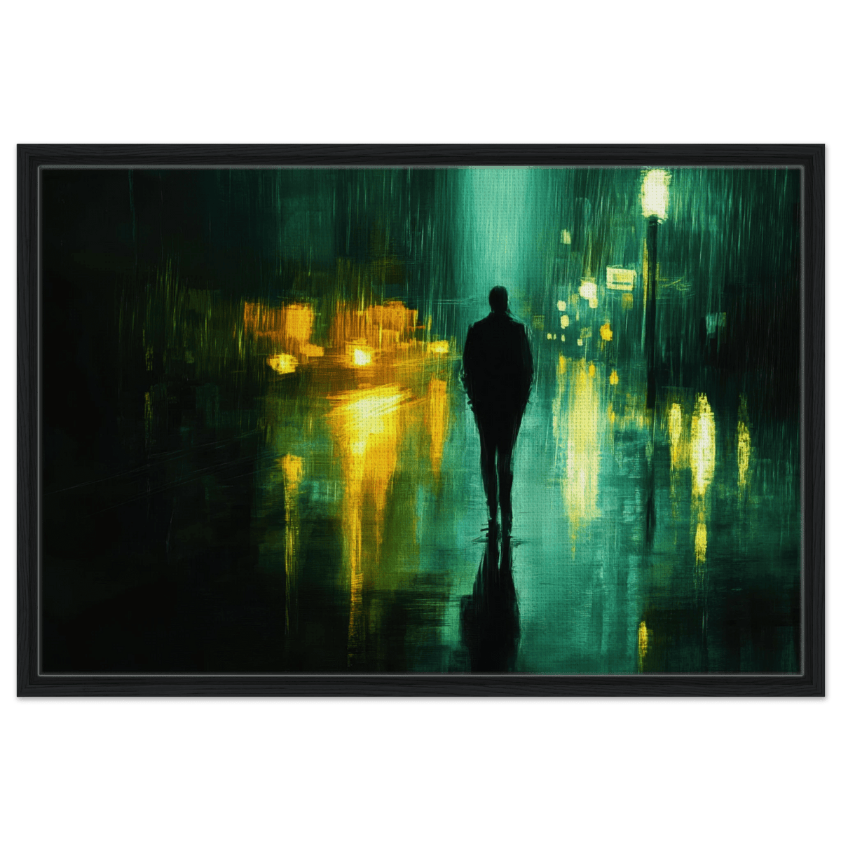 A man walks alone in the pouring rain his figure - Shop Ai Art WebShop - Digital Art online Store