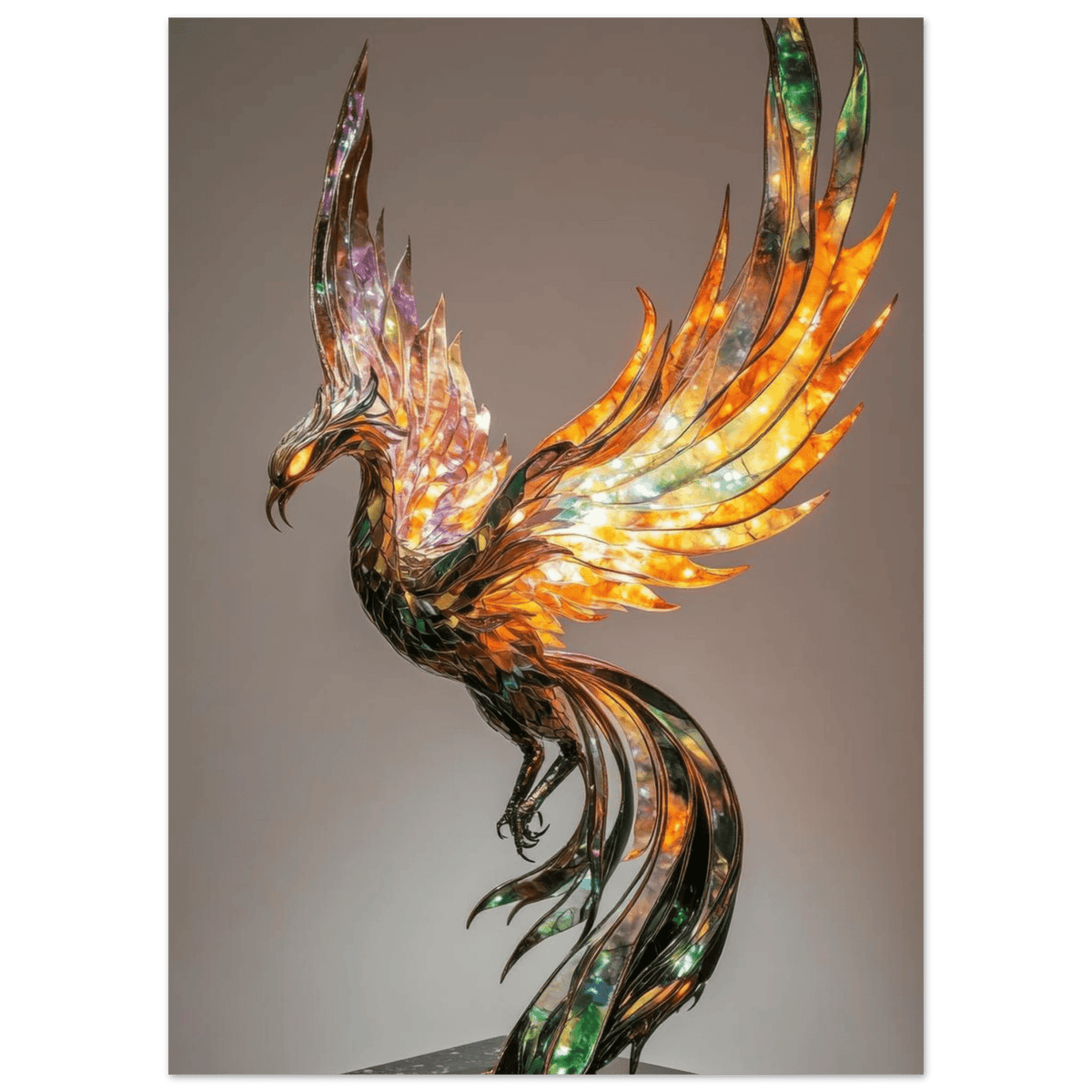 A metal fire opal Phoenix statue - Shop Ai Art WebShop - Digital Art online Store