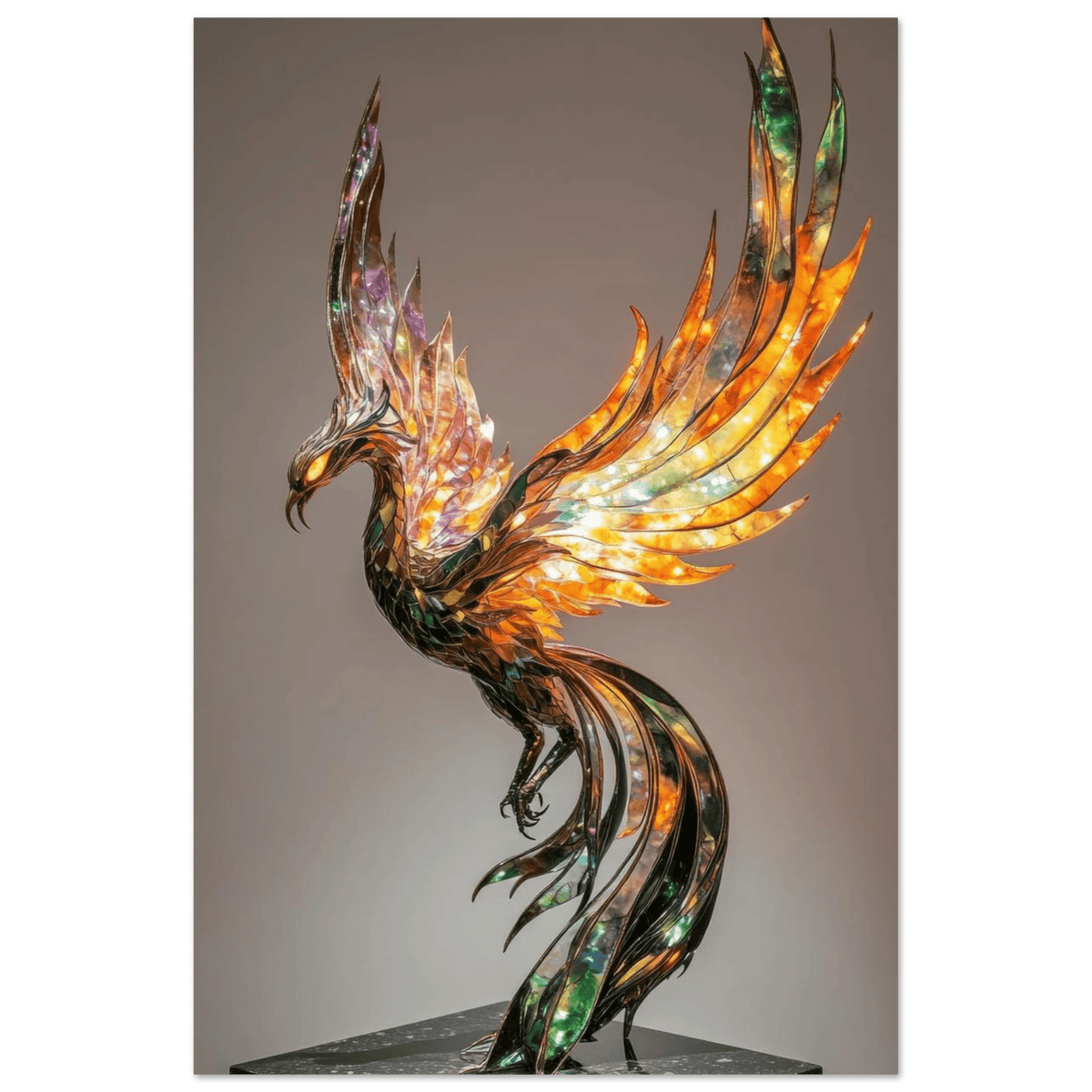 A metal fire opal Phoenix statue - Shop Ai Art WebShop - Digital Art online Store
