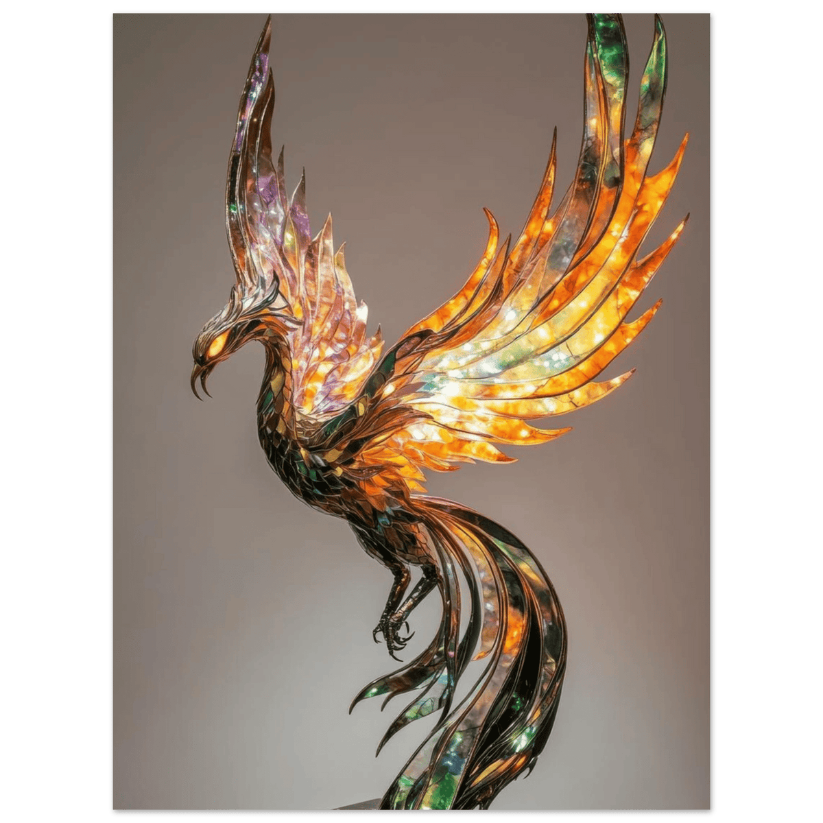A metal fire opal Phoenix statue - Shop Ai Art WebShop - Digital Art online Store