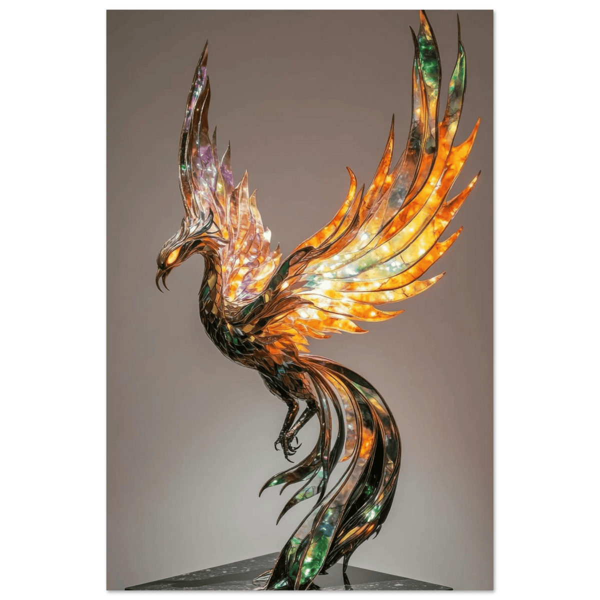 A metal fire opal Phoenix statue - Shop Ai Art WebShop - Digital Art online Store