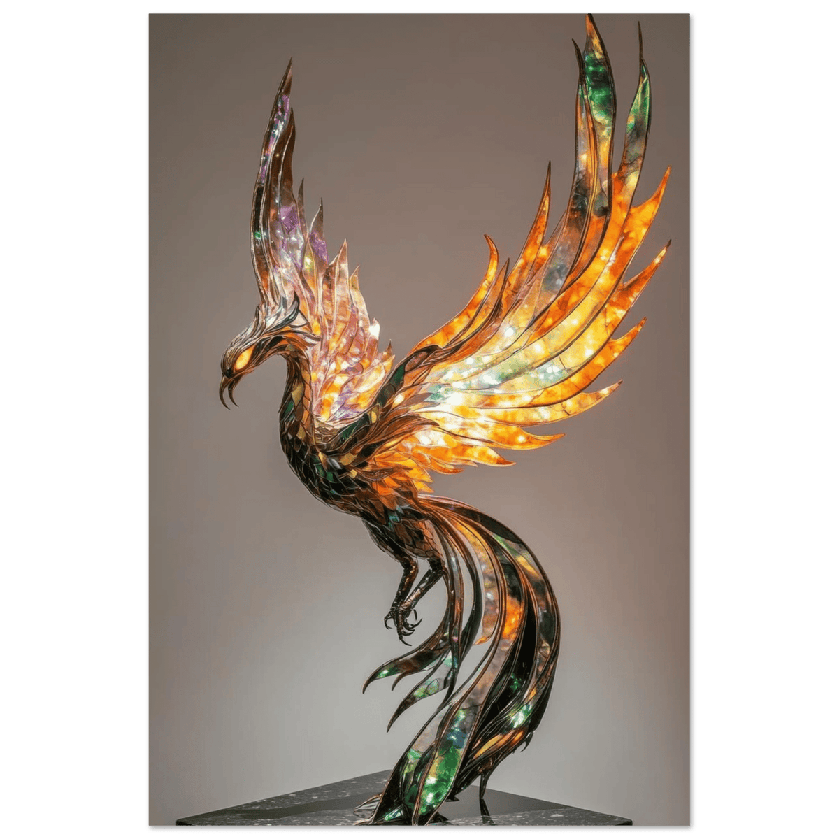 A metal fire opal Phoenix statue - Shop Ai Art WebShop - Digital Art online Store