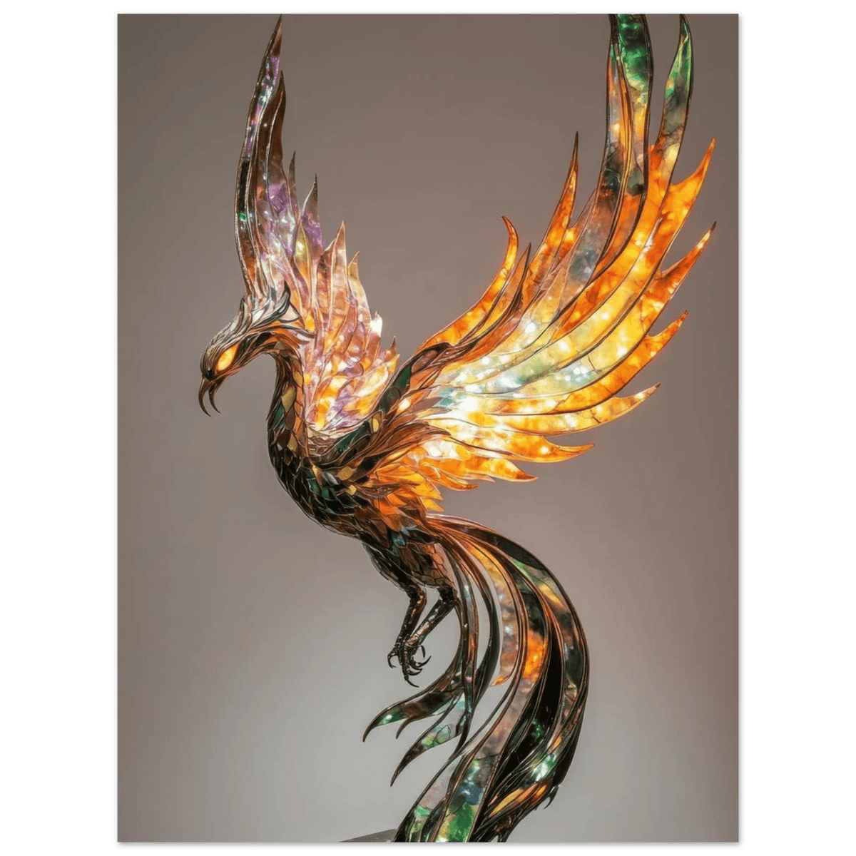 A metal fire opal Phoenix statue - Shop Ai Art WebShop - Digital Art online Store