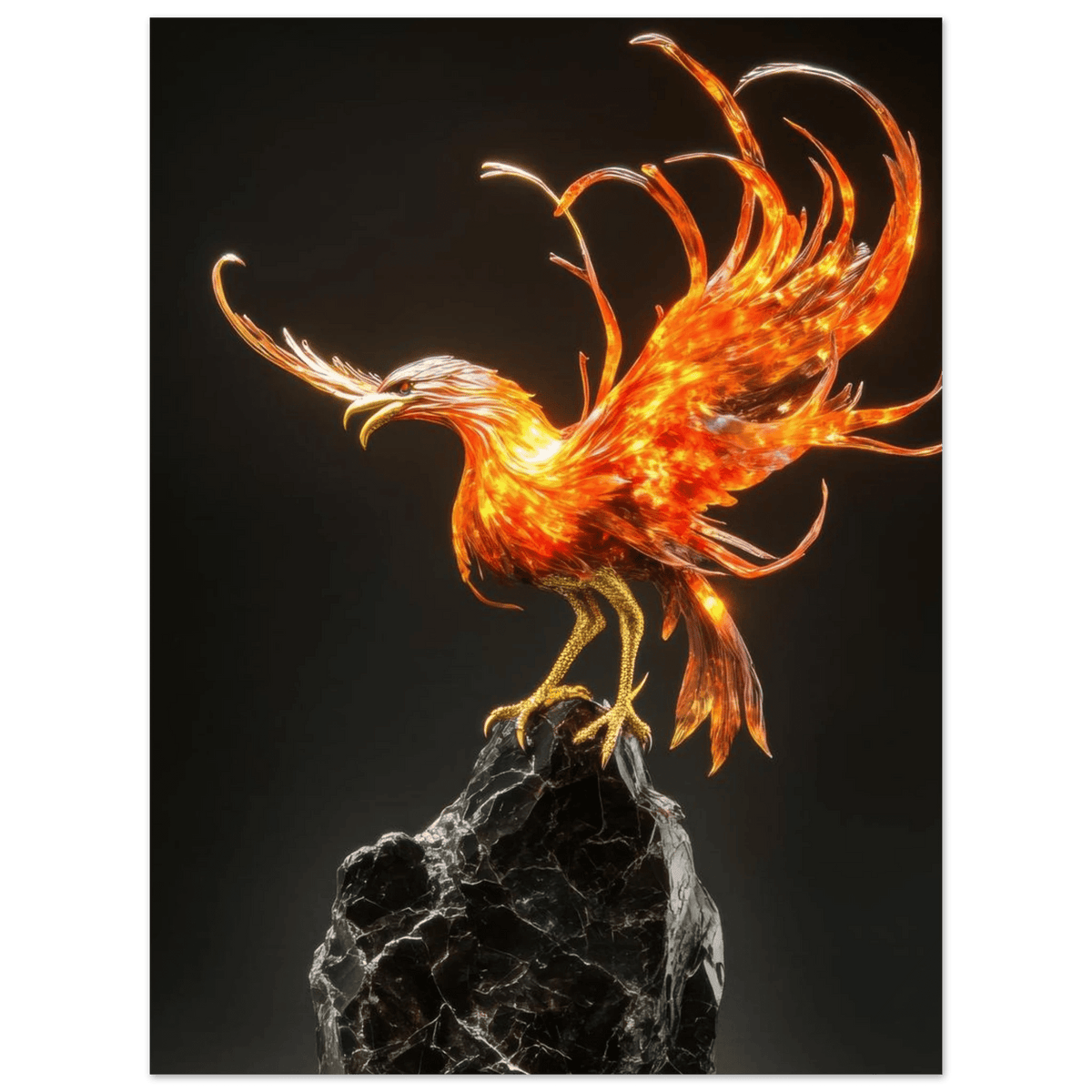 A sculpture of a bird on a rock - Shop Ai Art WebShop - Digital Art online Store