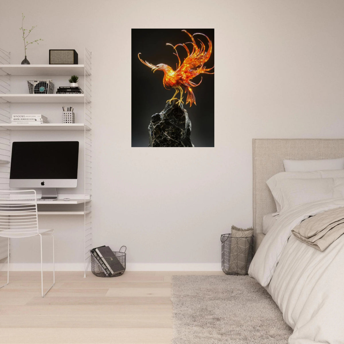 A sculpture of a bird on a rock - Shop Ai Art WebShop - Digital Art online Store