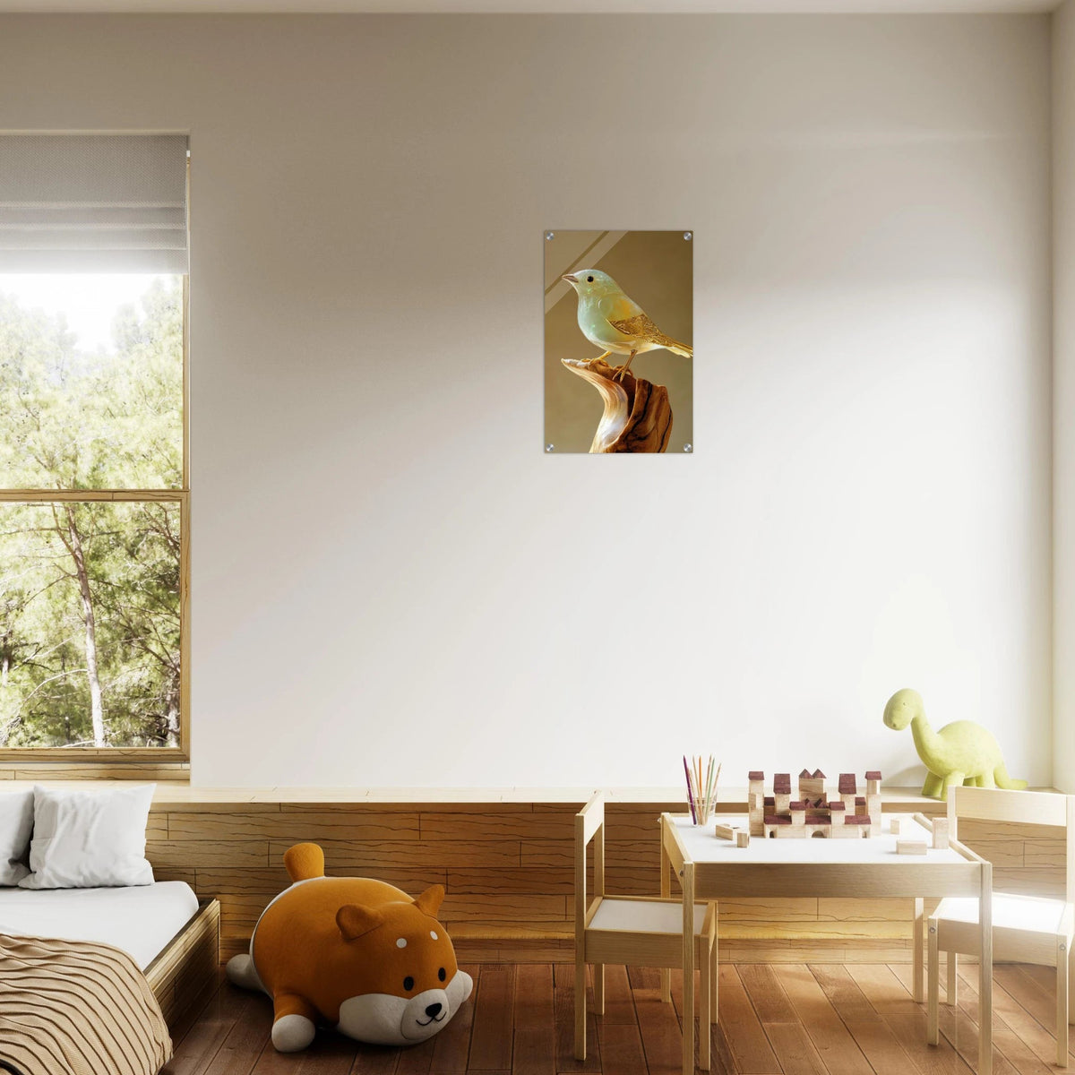 A small bird sitting on top of a wooden branch - Shop Ai Art WebShop - Digital Art online Store