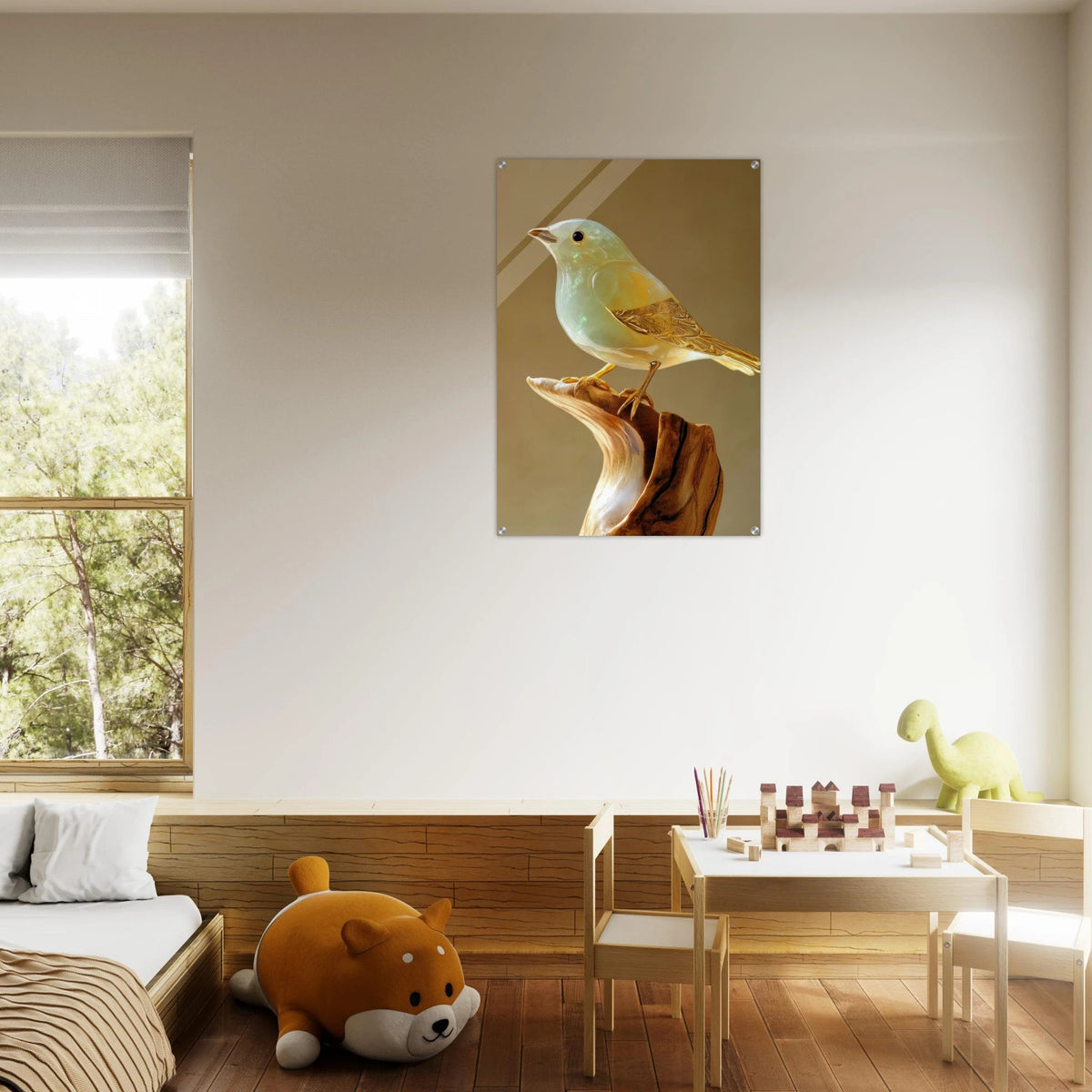 A small bird sitting on top of a wooden branch - Shop Ai Art WebShop - Digital Art online Store