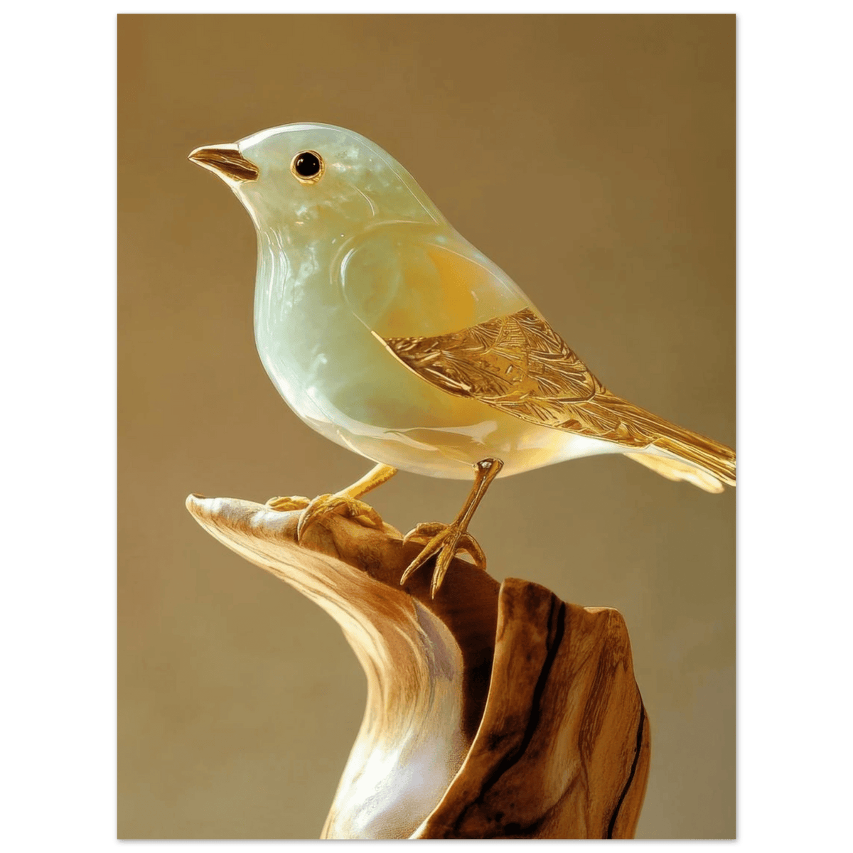 A small bird sitting on top of a wooden branch - Shop Ai Art WebShop - Digital Art online Store