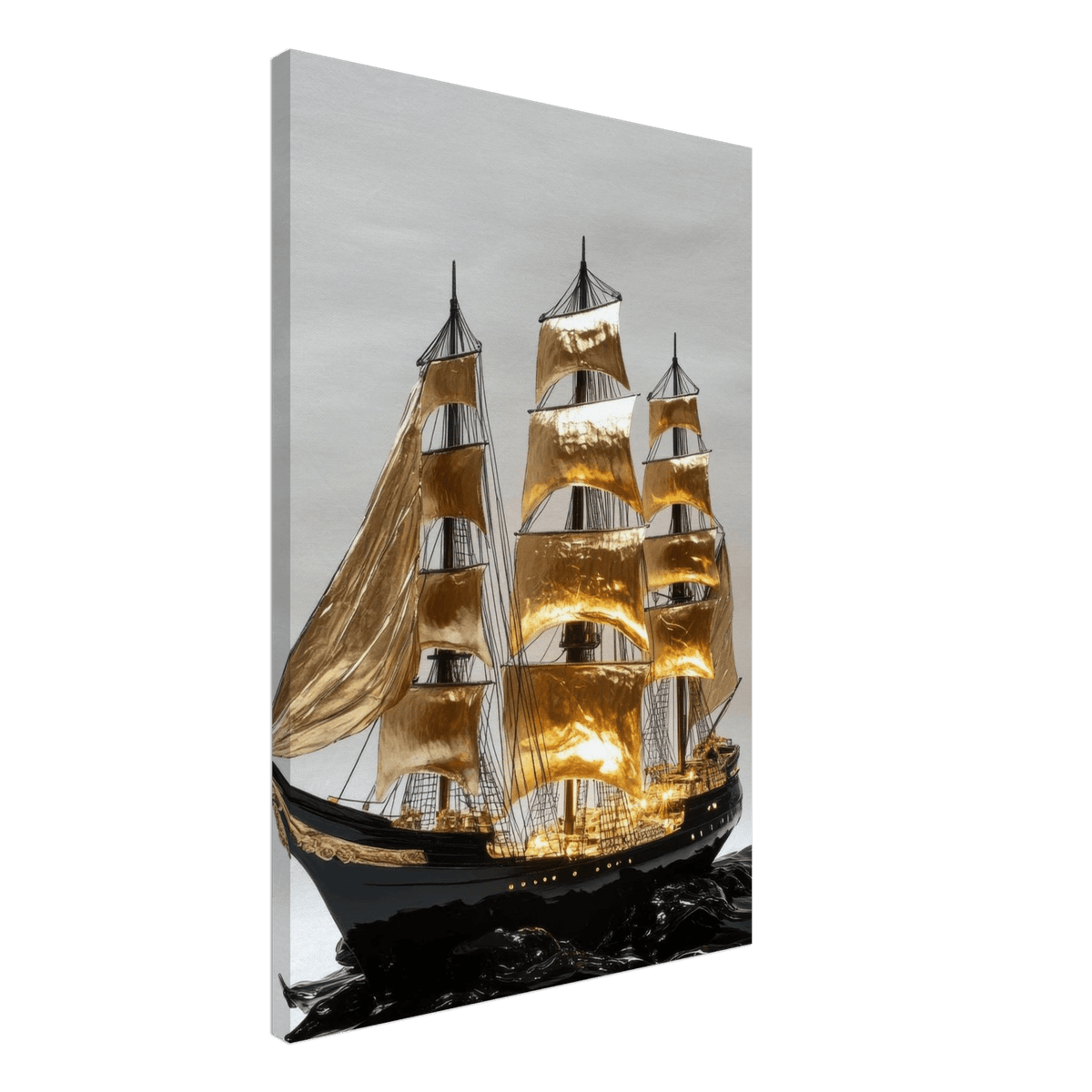 A striking black ship sails across glossy waves - Shop Ai Art WebShop - Digital Art online Store