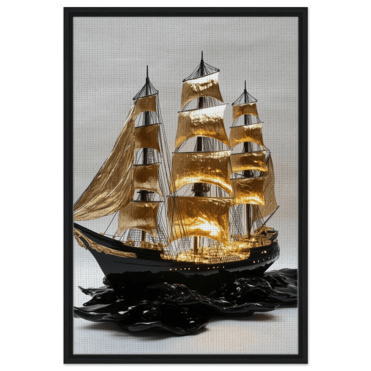 A striking black ship sails across glossy waves - Shop Ai Art WebShop - Digital Art online Store
