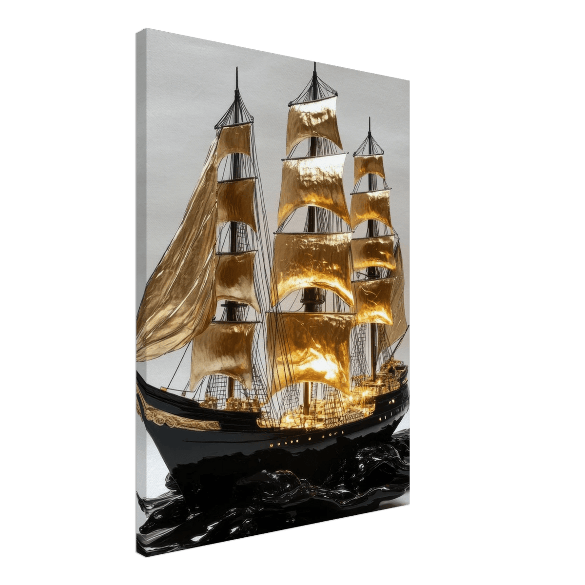 A striking black ship sails across glossy waves - Shop Ai Art WebShop - Digital Art online Store