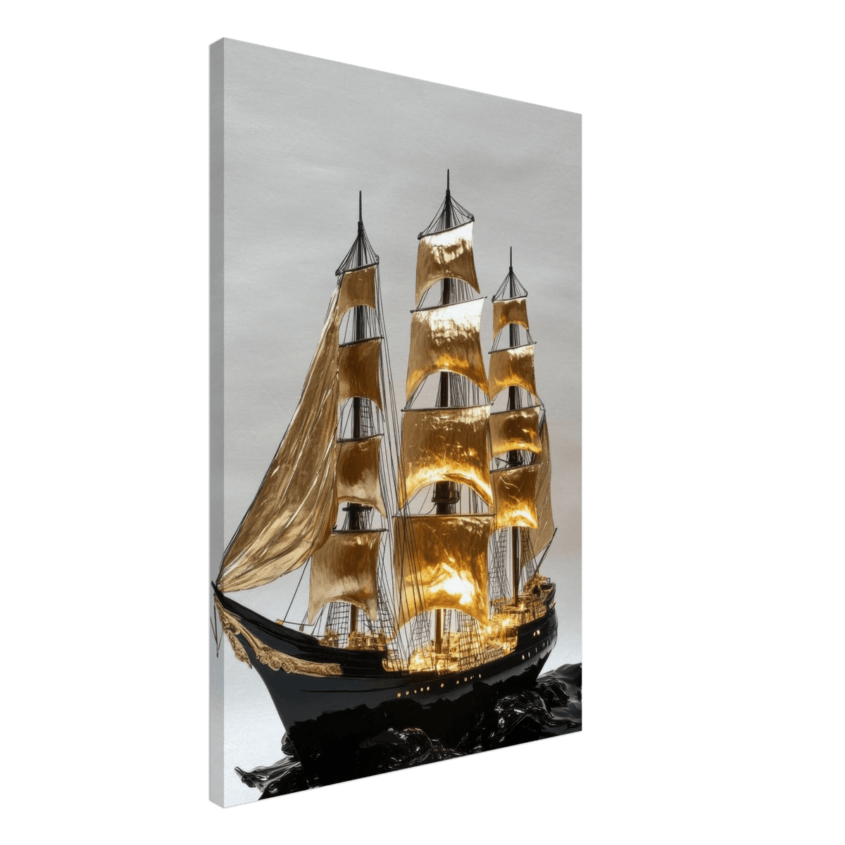 A striking black ship sails across glossy waves - Shop Ai Art WebShop - Digital Art online Store