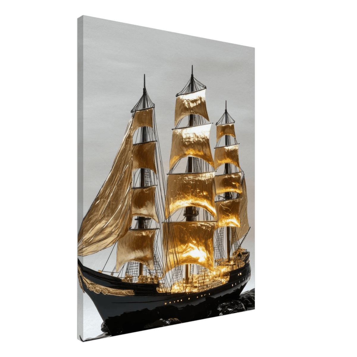 A striking black ship sails across glossy waves - Shop Ai Art WebShop - Digital Art online Store